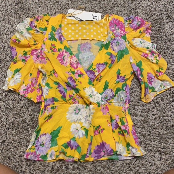 Zara TRF Floral Yellow Printed Wrap Top NWT XS - Picture 7 of 7